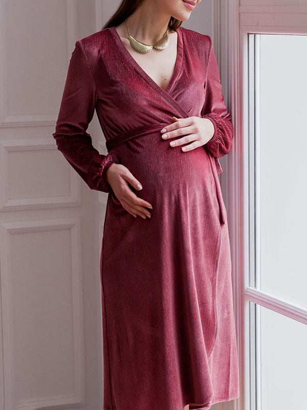 Платье для беременных и кормящих цвета темной розы | 5987393