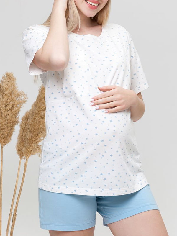 Пижама для беременных и кормящих: футболка и шорты | 5987656