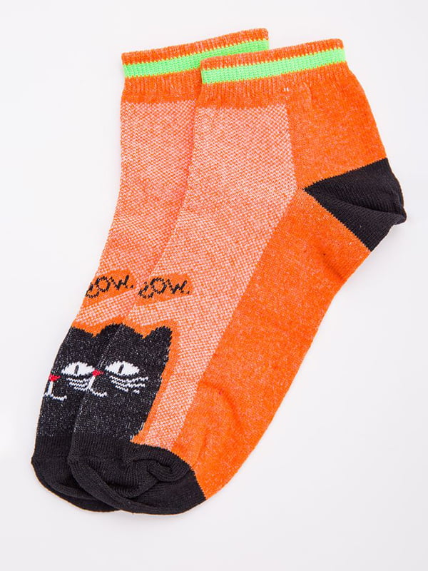 Шкарпетки короткі оранжеві з принтом | 5988624