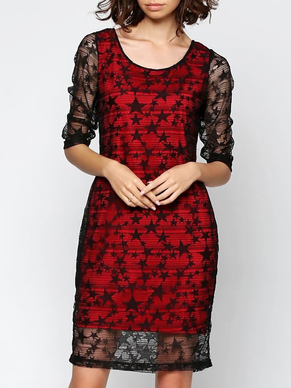Сукня-футляр червона з візерунком | 6004688