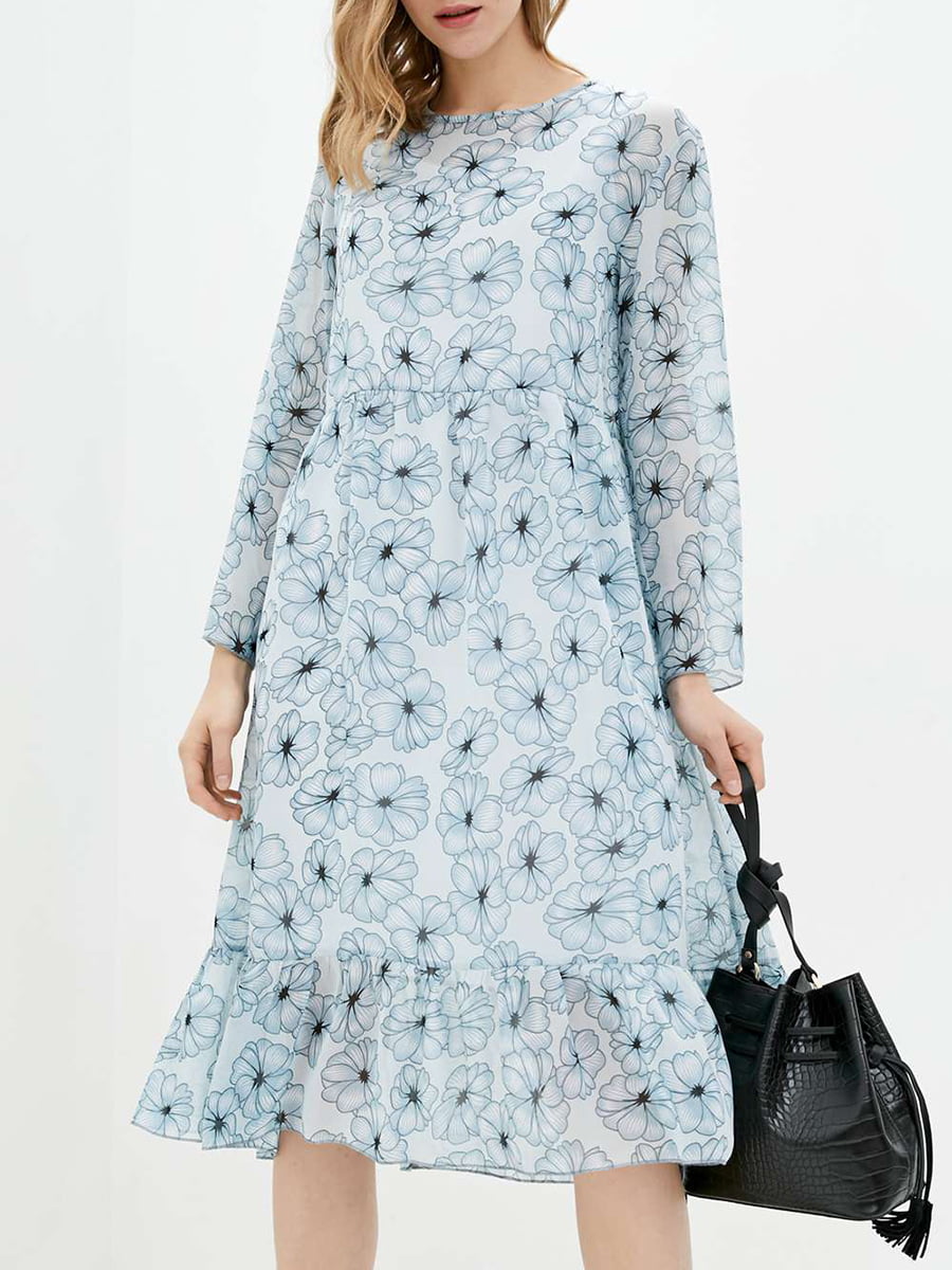 Сукня А-силуету блакитна в квітковий принт | 6009784