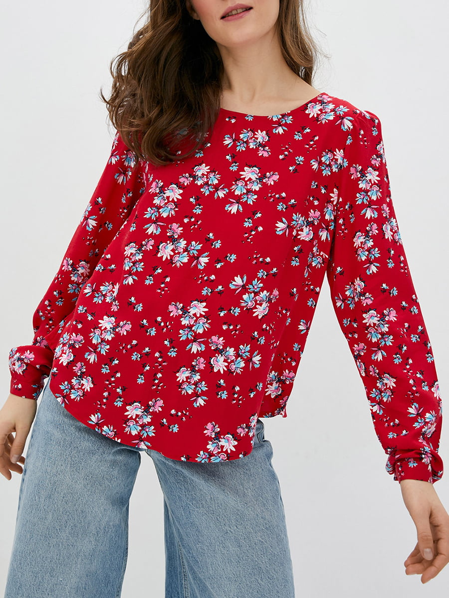Блуза червона в квітковий принт | 6010129