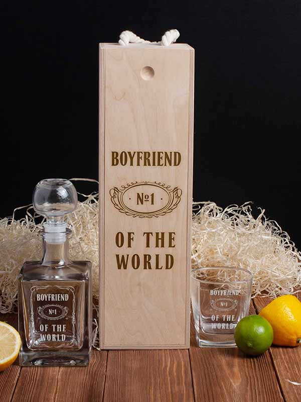 Набор для виски Boyfriend №1 of the world (2 предмета) в подарочной коробке | 6014390
