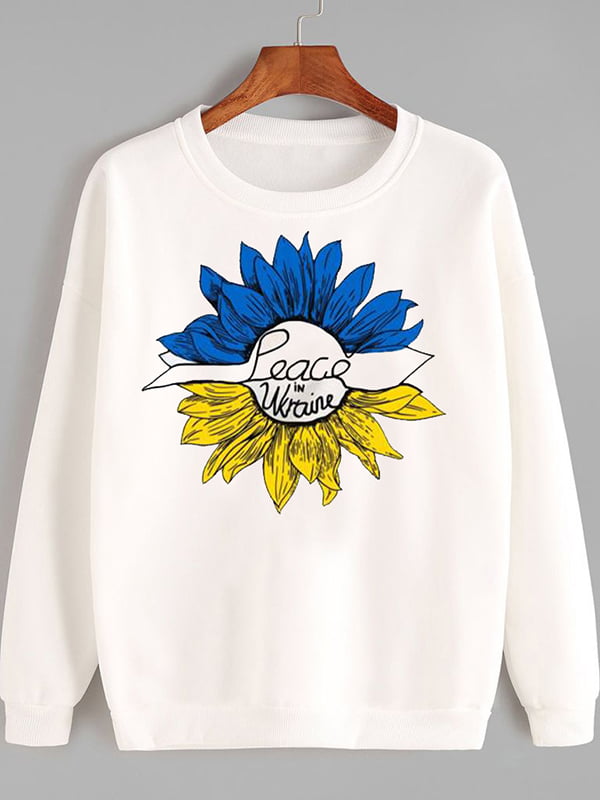 Світшот білий із принтом Sunflower of peace | 6019557