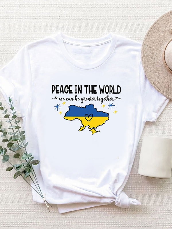 Футболка белая с принтом Peace in the World | 6019659