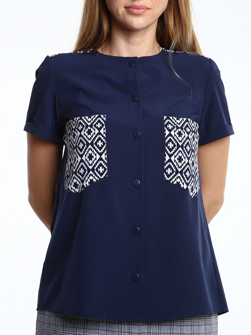 Блуза темно-синяя с декором | 6020903