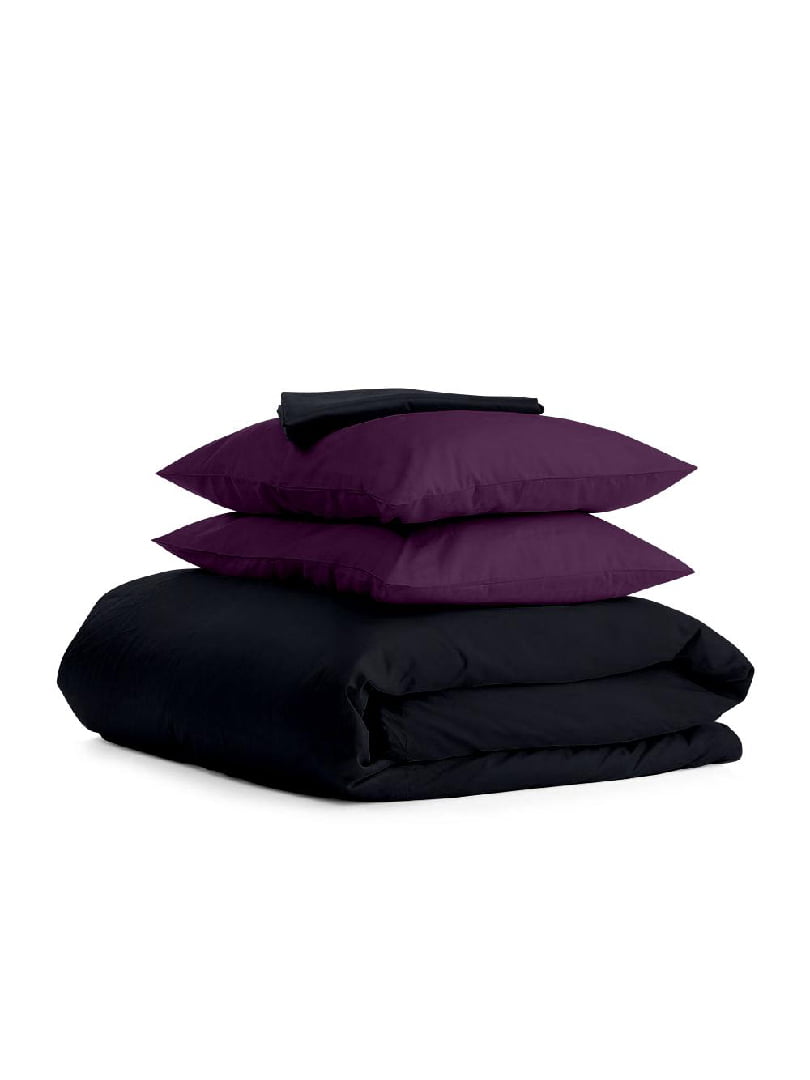 Комплект полуторної постільної білизни Satin Black Violet-P 160х220 см  | 6032428