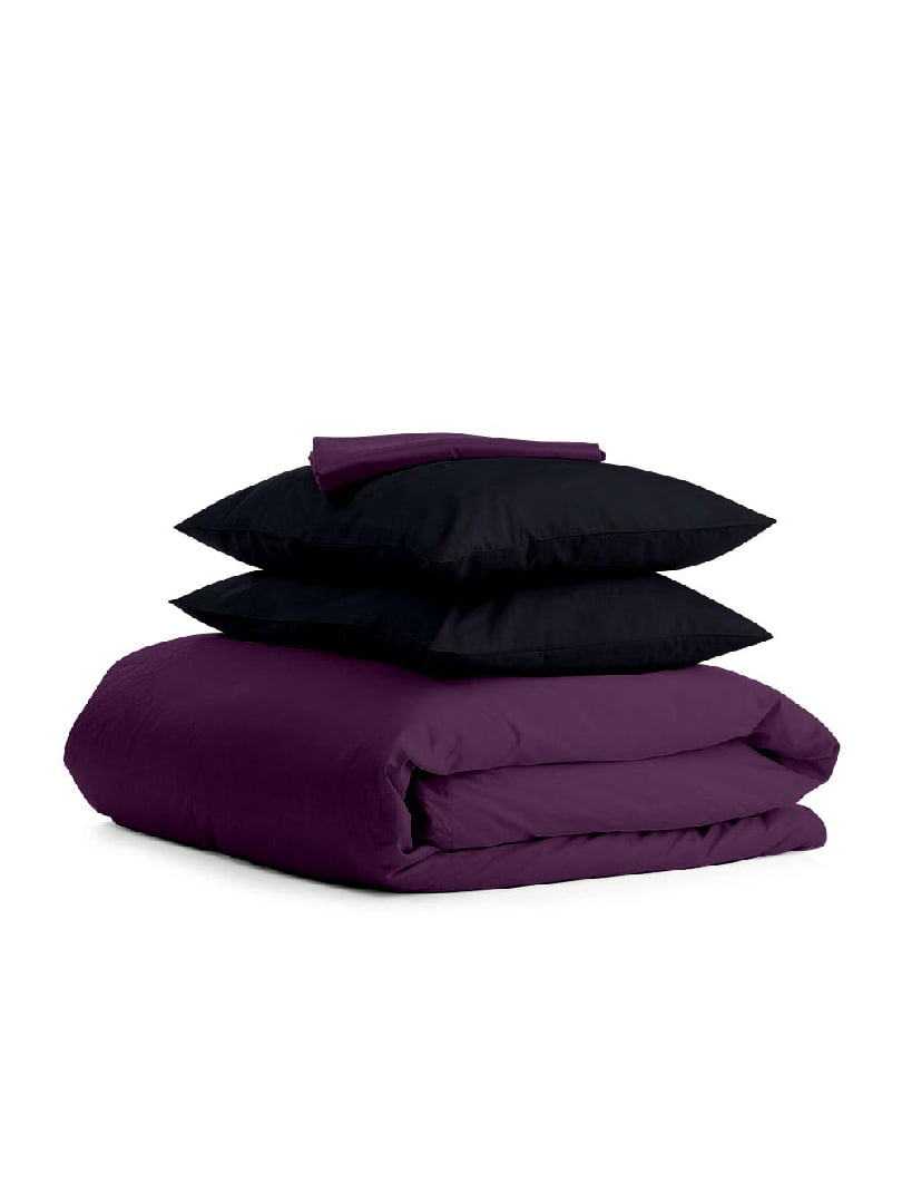 Комплект полуторної постільної білизни Satin Violet Black-P 160х220 см  | 6032443