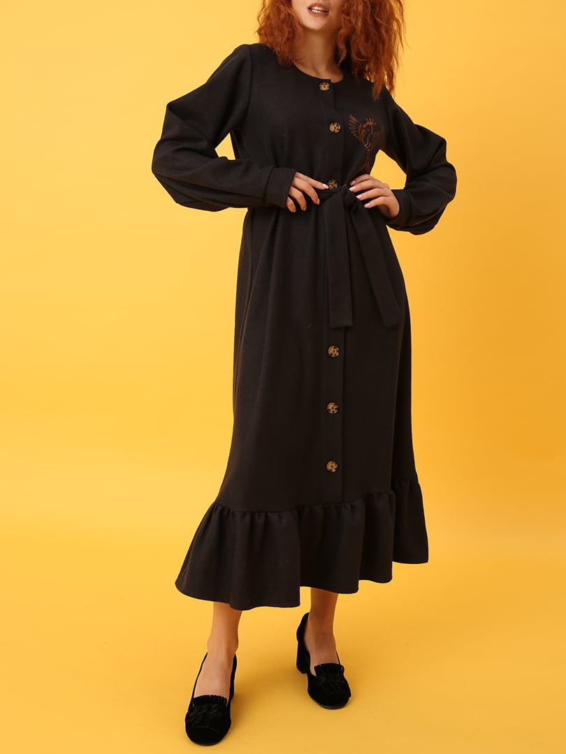 Сукня чорна А-силуету з вишивкою | 5903944