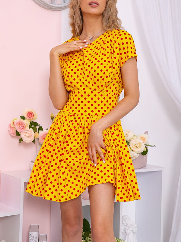 Сукня А-силуету жовта в горох | 6048041