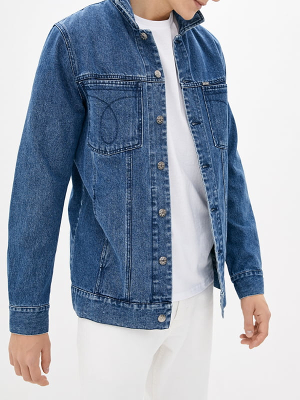 Куртка синяя с принтом джинсовая | 6048164