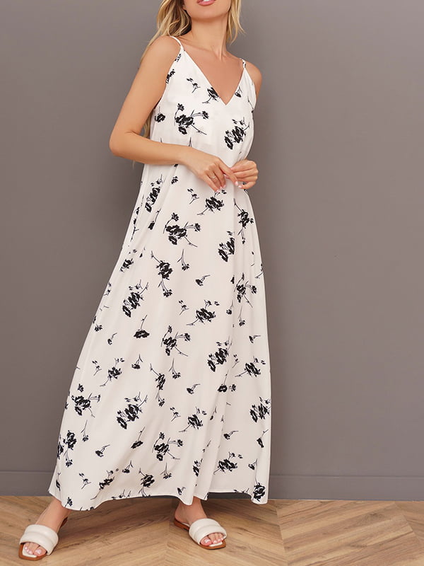Платье А-силуэта белое с цветочным принтом | 6054650