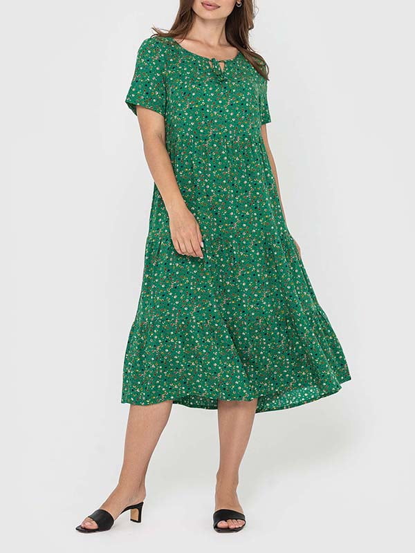 Платье А-силуэта зеленое с принтом | 6071037