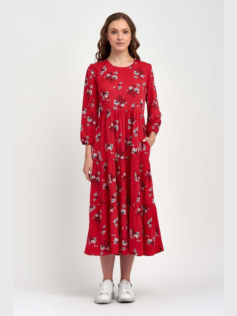 Сукня А-силуету червона з квітковим принтом | 6083163