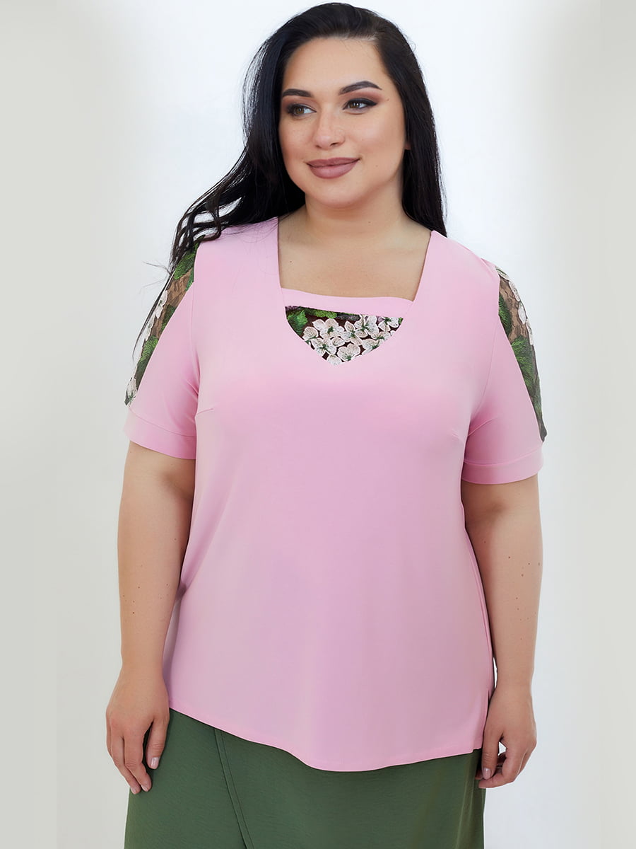 Блуза розовая с цветочным принтом | 6083249