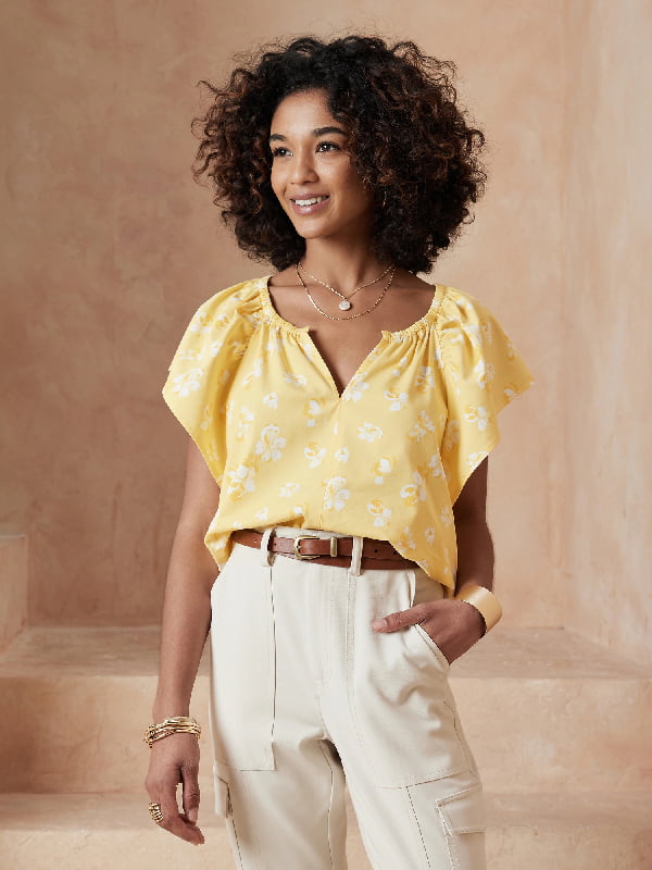 Блуза жовта в квітковий принт | 6090146