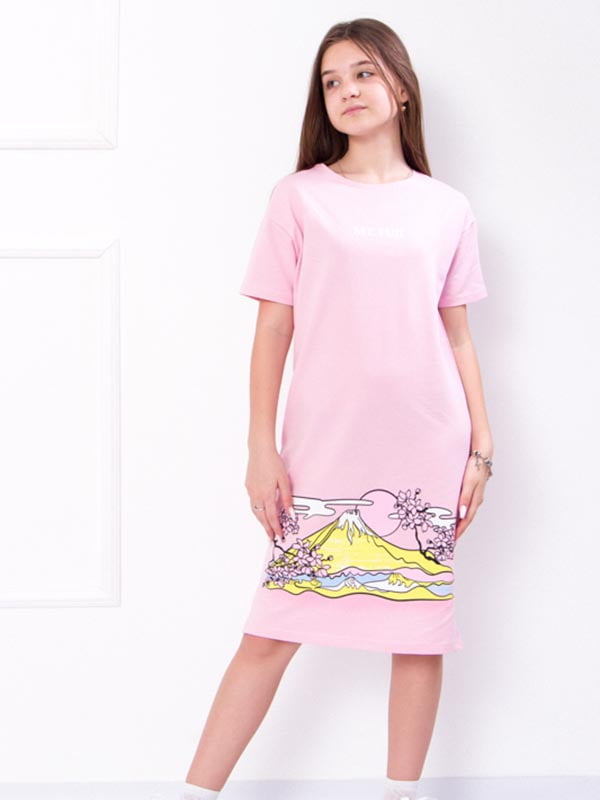 Платье розовое с принтом | 6091261