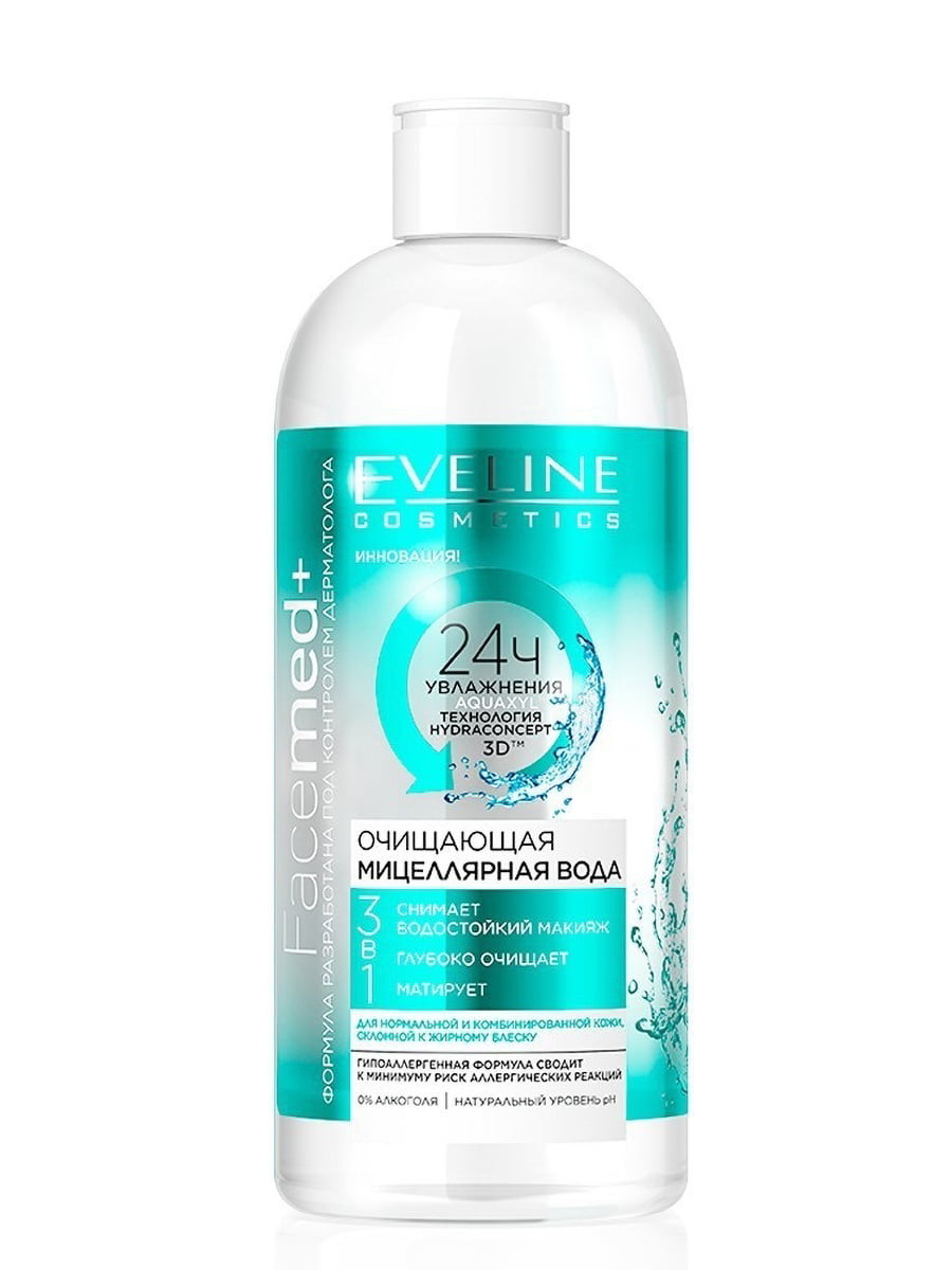 Вода очищающая мицеллярная в 3 в 1 для нормальной и комбинированной кожи Eveline (400 мл) | 6101925