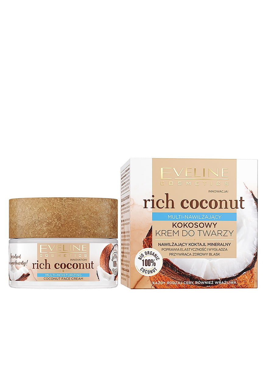 Крем для обличчя інтенсивний кокосовий зволожуючий серії Rich Coconut Eveline (50 мл) | 6102043