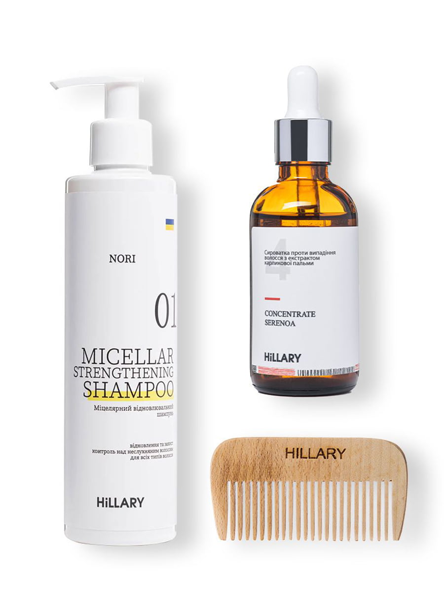 Набор: сыворотка для волос Concentrate Serenoa, шампунь для всех типов волос Nori Micellar и гребень | 6095741