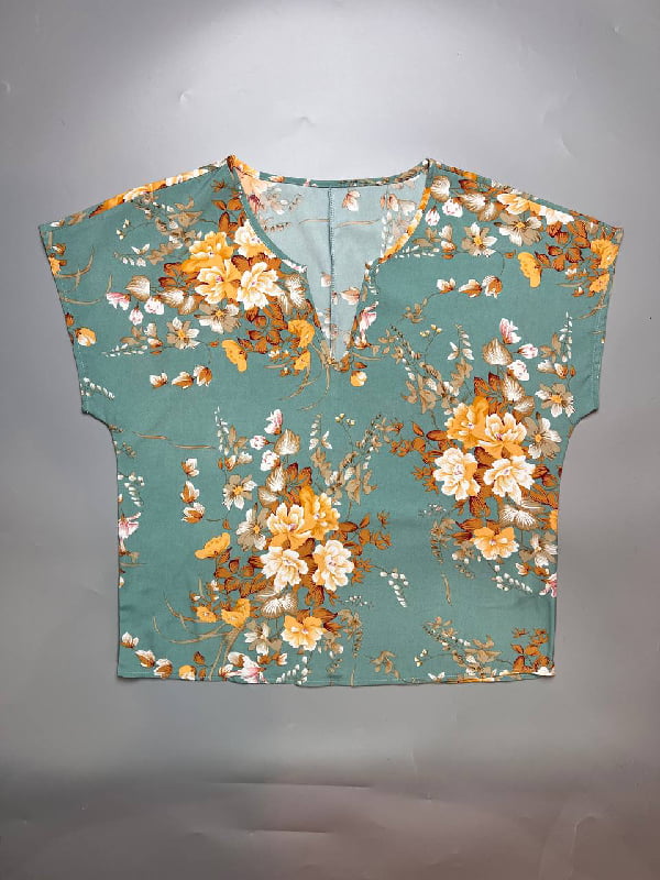 Блуза зеленая с цветочным принтом | 6117726