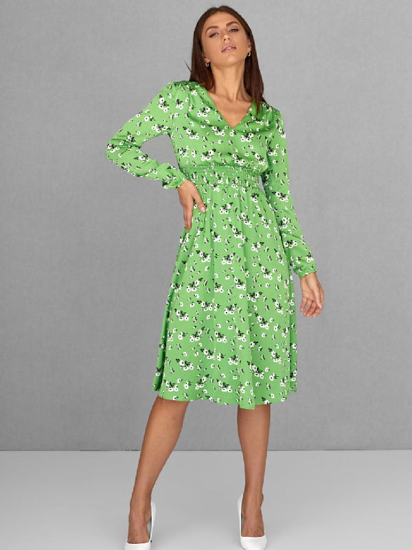 Сукня А-силуету зелена з квітковим принтом | 6122215