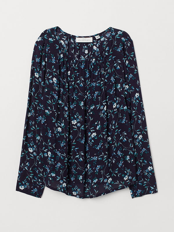 Блуза темно-синяя с цветочным принтом | 5712383