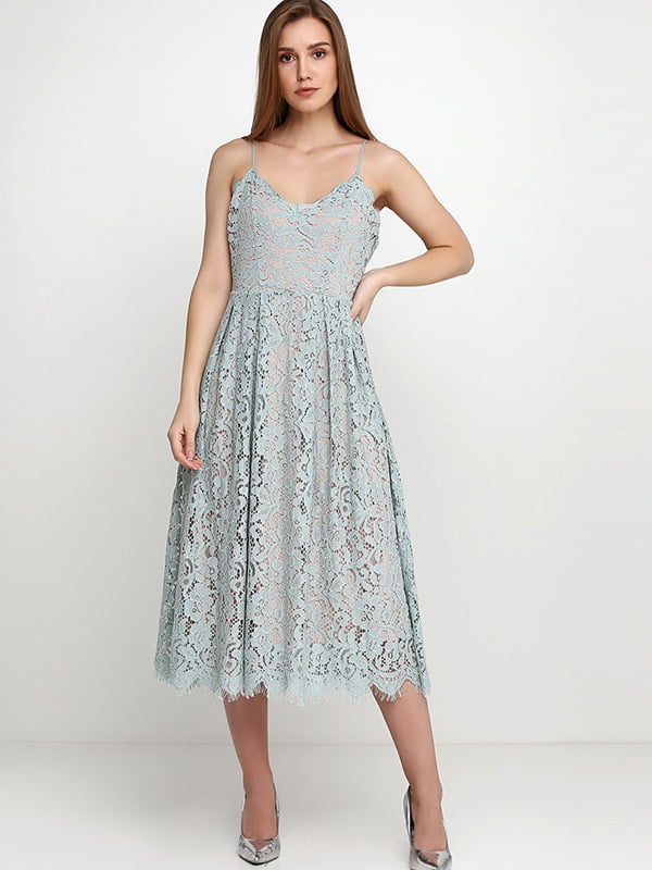 Сукня А-силуету небесного кольору з візерунком | 5722141