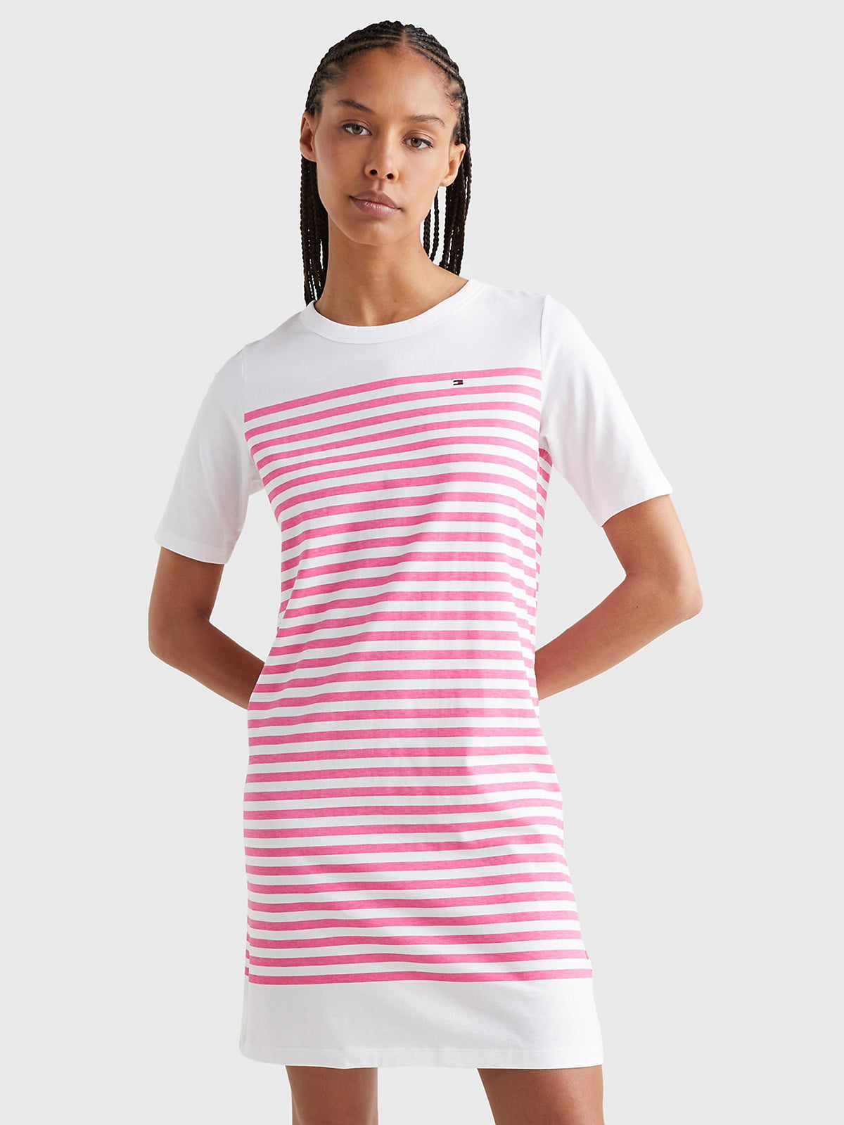 Сукня-футболка біло-рожева у смужку | 6130941