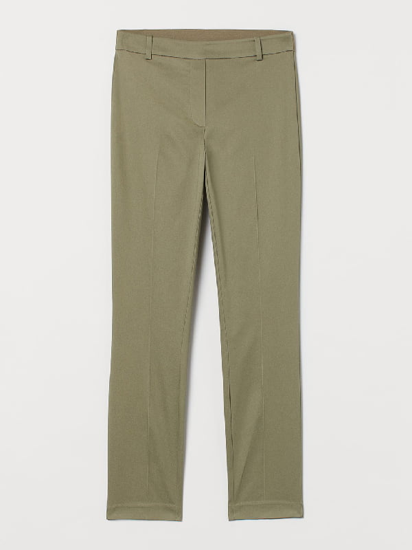 Укорочені звужені штани-слакси кольору хакі | 6133440