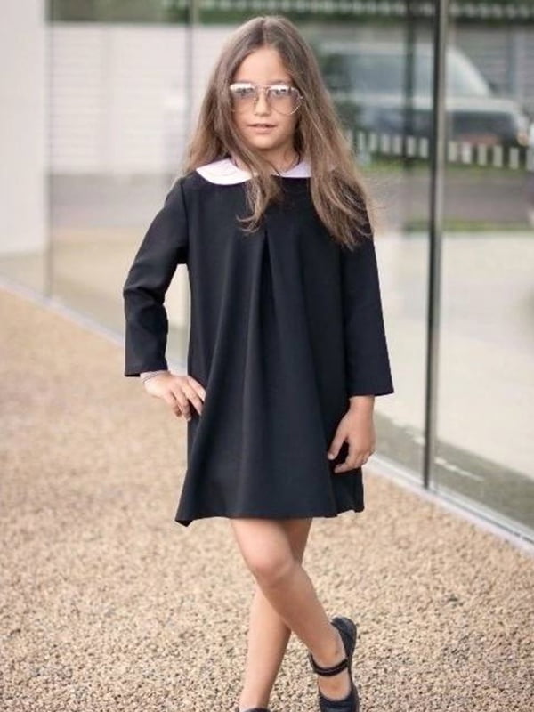 Платье школьное черное с декором | 6070048
