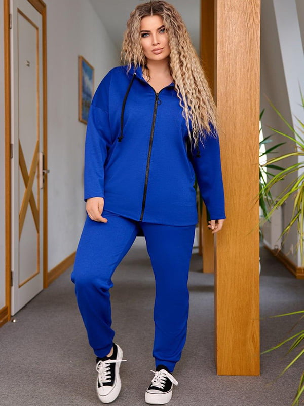 Жіночий спортивний костюм весняний кофта подовжена + штани розмір: 48-50, 52-54, 56-58 синій, 48/50 | 6253349