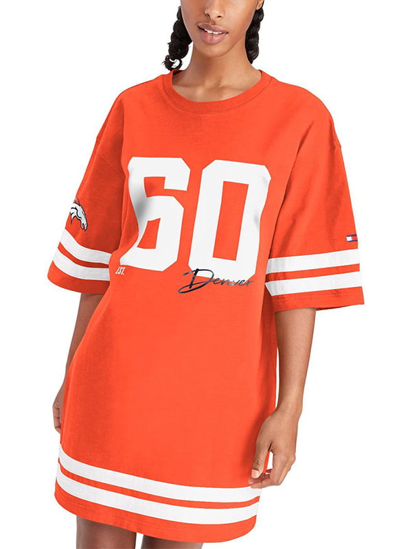 Сукня-футболка помаранчева з принтом | 6256504