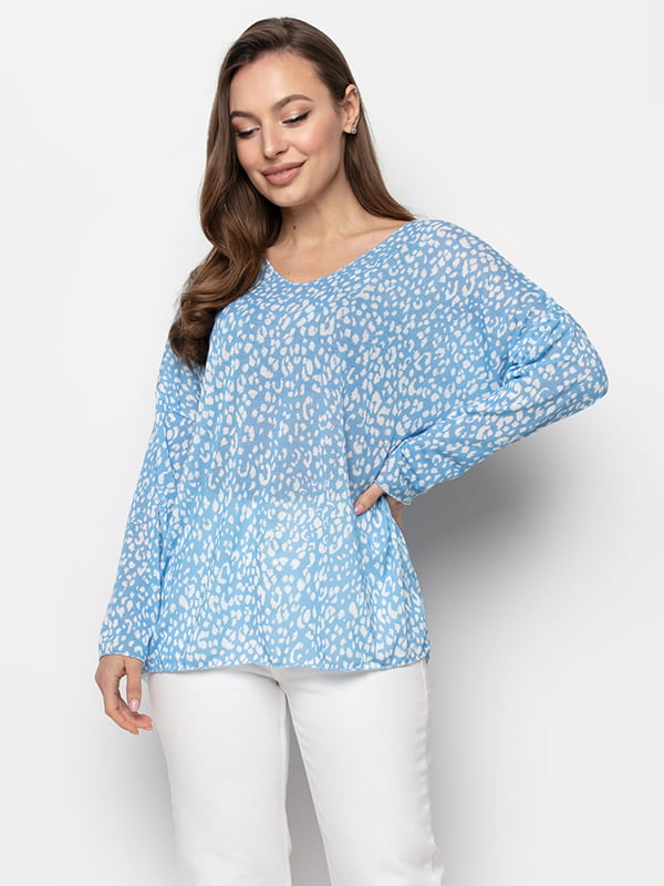 Блуза голубая с принтом | 6276145