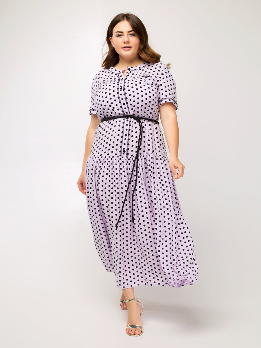 Сукня А-силуету бузкового кольору в горошок "Маніста" | 6282543