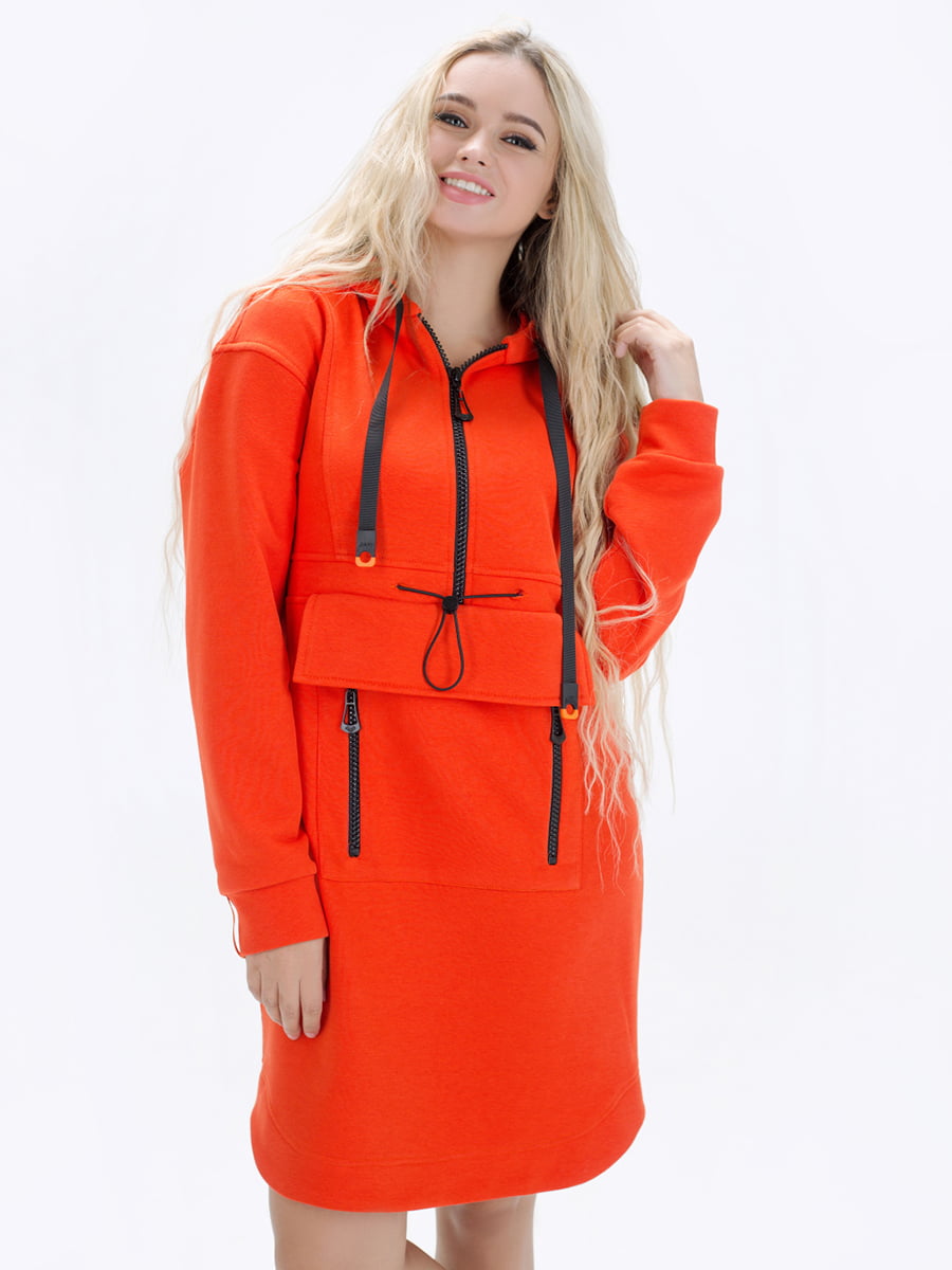 Платье-худи оранжевого цвета "Мера" | 6282562