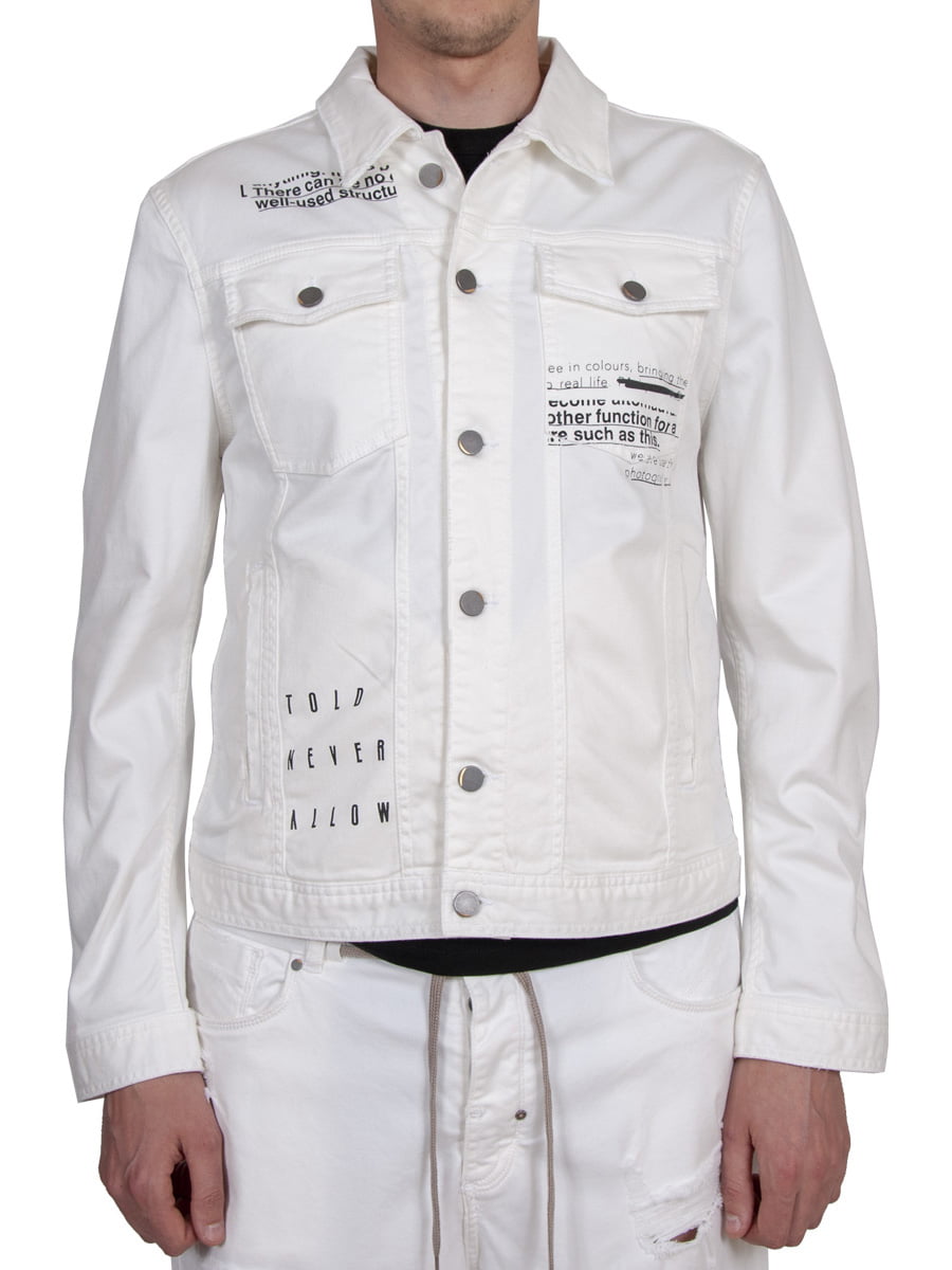 Куртка джинсовая белая с принтом | 6296018