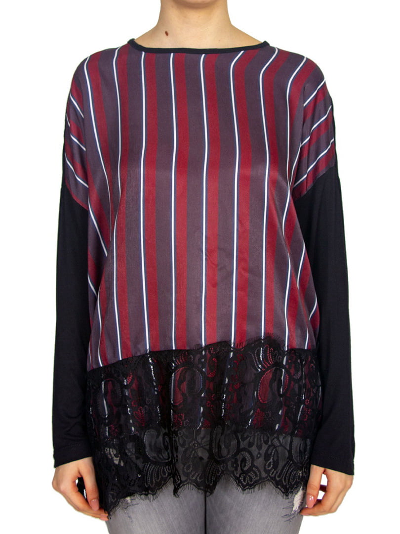 Блуза бордово-черная в полоску | 6296180