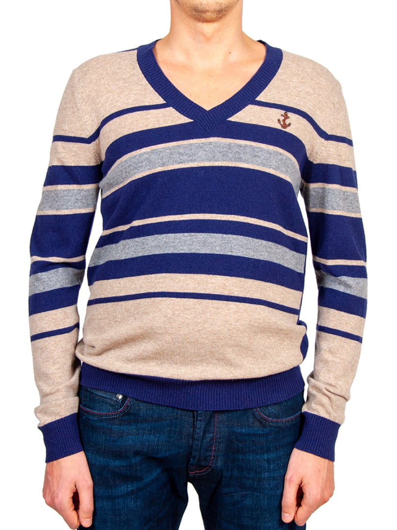 Пуловер бежево-синий шерстяной | 6296318