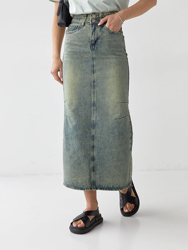 Юбка джинсовая зеленая в винтажном стиле | 6307438