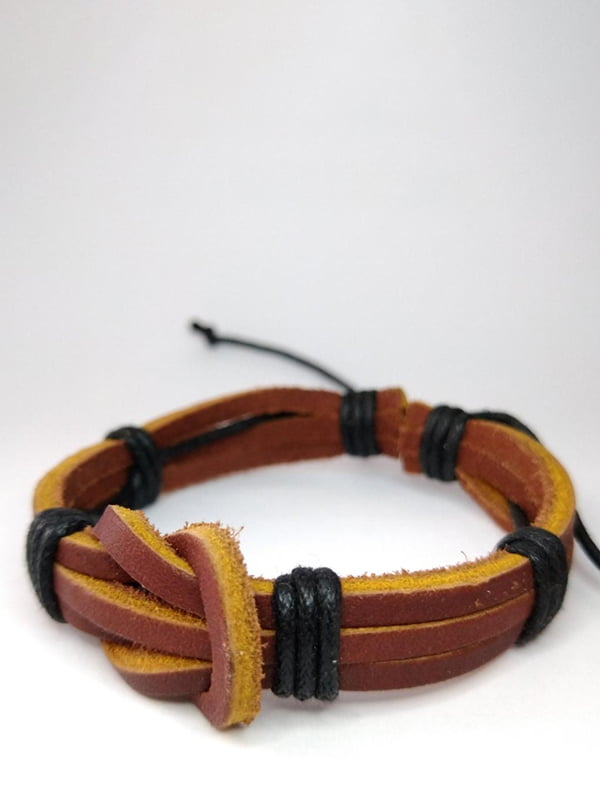 Шкіряний плетений браслет з коричневим морським вузлом | 6332787