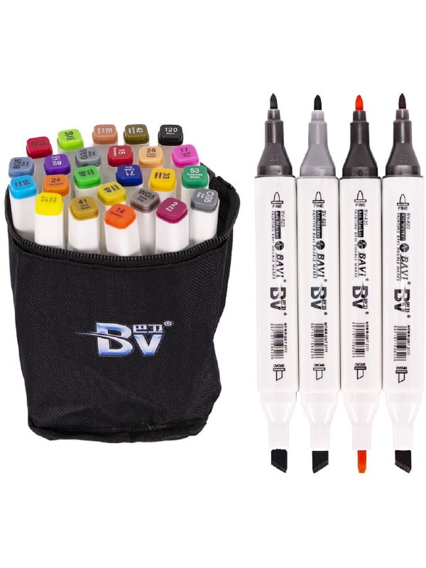 Набір скетч-маркерів, 24 кольори, спиртові двосторонні маркери, 15 см | 6361132