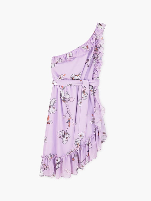 Сукня А-силуету бузкового кольору в принт | 6365979