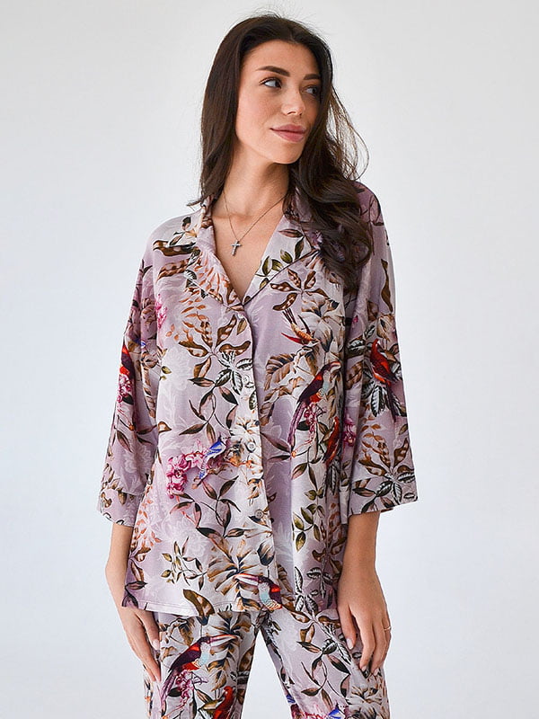 Блуза бузкова в квітковий принт | 6375086