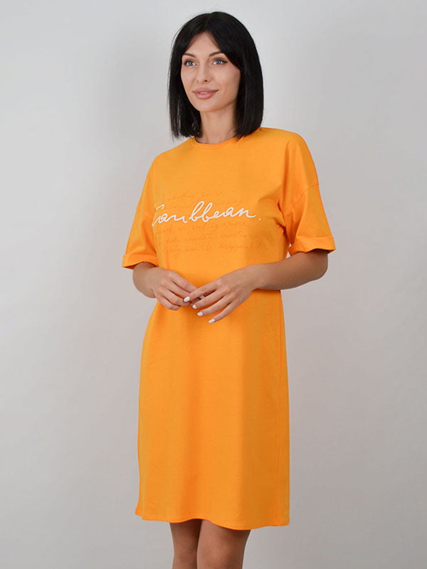 Сорочка ночная оранжевая с принтом | 6375340