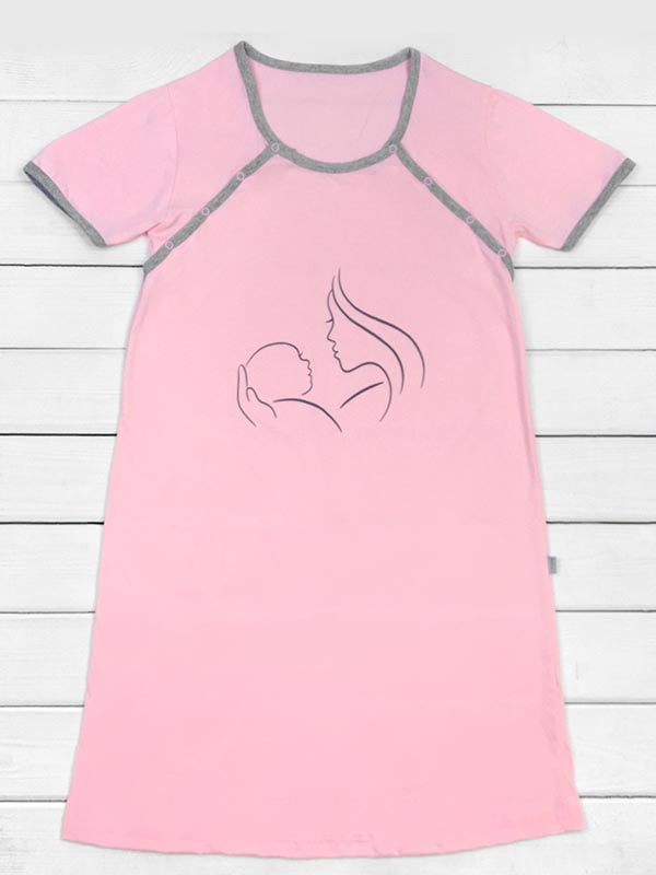 Сорочкак для кормления розовая с принтом | 6387462