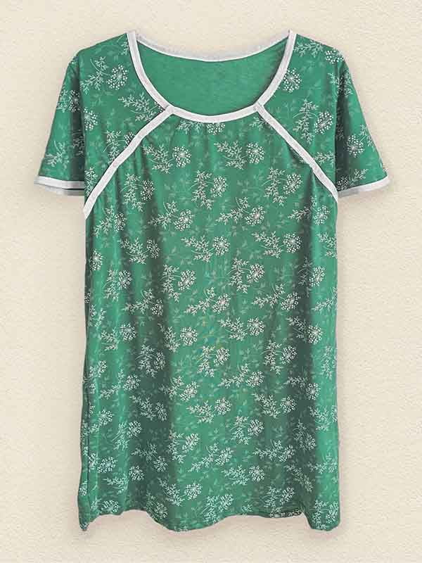 Рубашка ночная в роддом для беременных зеленая с принтом | 6387887
