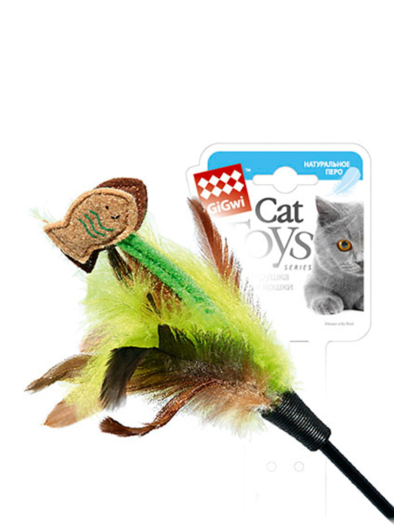 Іграшка для котів Teaser Дразнилка з рибками на стеку, перо, пластик, текстиль, 75 см | 6389304