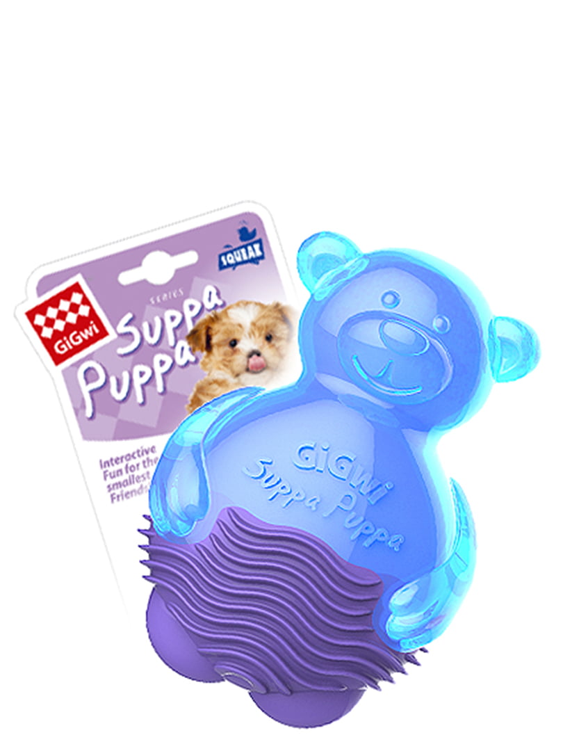 Игрушка для собак Suppa Puppa Мишка с пищалкой, синий, резина, 9 см | 6389313