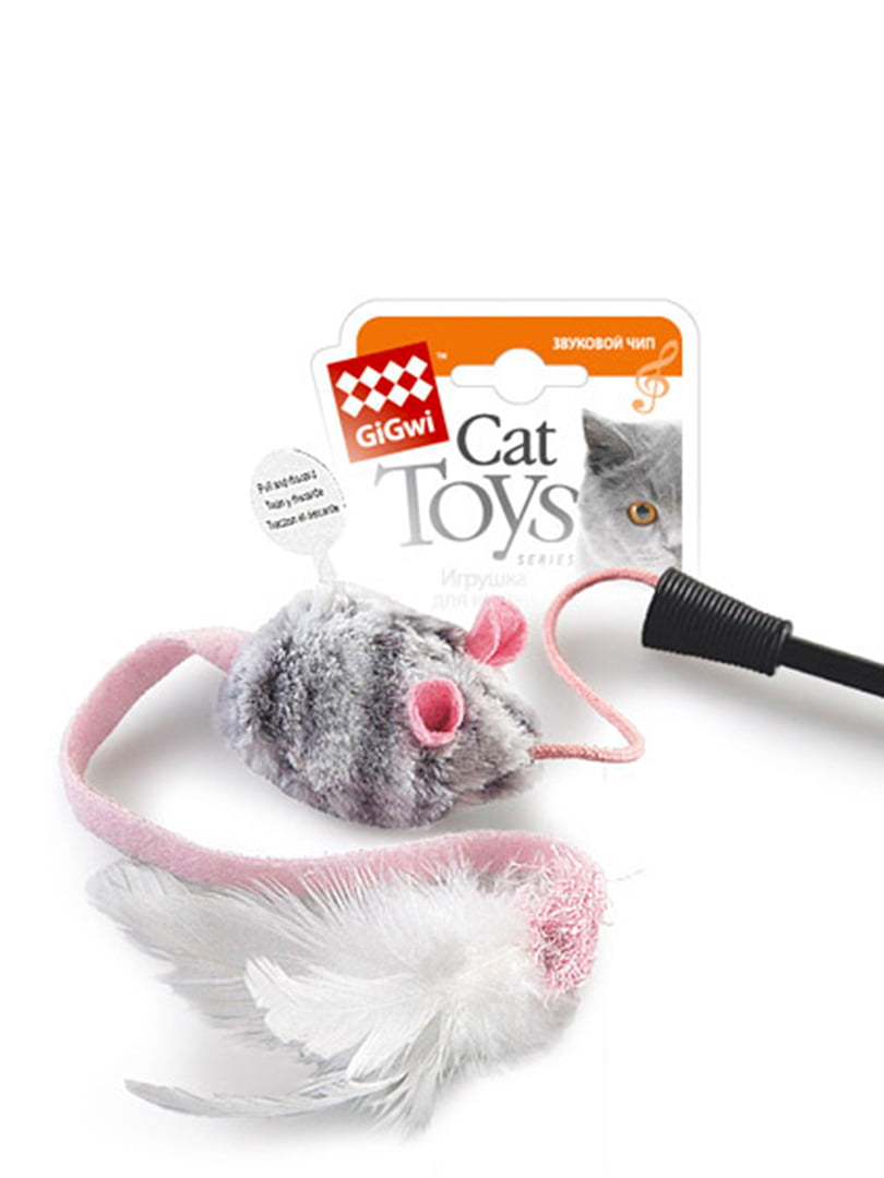Іграшка для котів Teaser Дразнилка на стеку з мишкою зі звуковим ефектом перо, пластик, текстиль, 51 см | 6389326